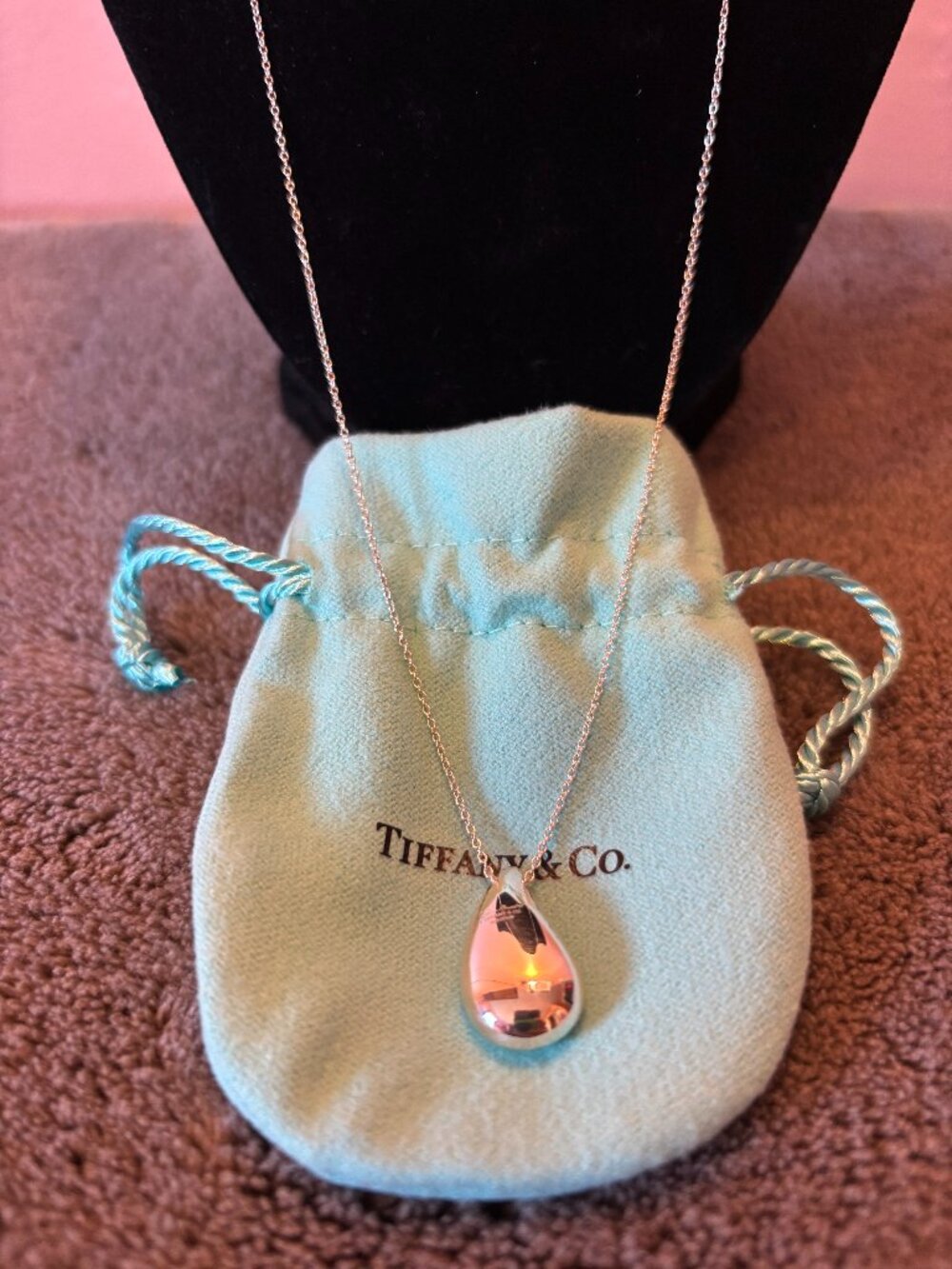 RARE Tiffany & Co. Large Teardrop Pendant 26” Inch Chain Necklace Retail 1,000+